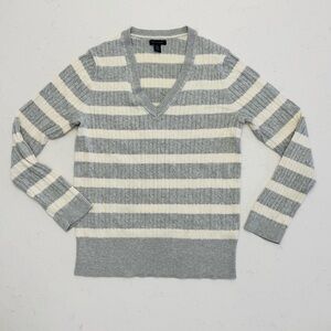 Tommy Hilfiger womens gray & cream striped cable knit V-neck sweater